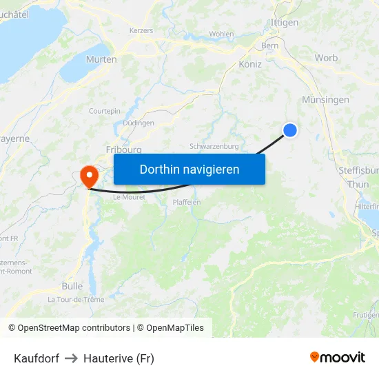 Kaufdorf to Hauterive (Fr) map
