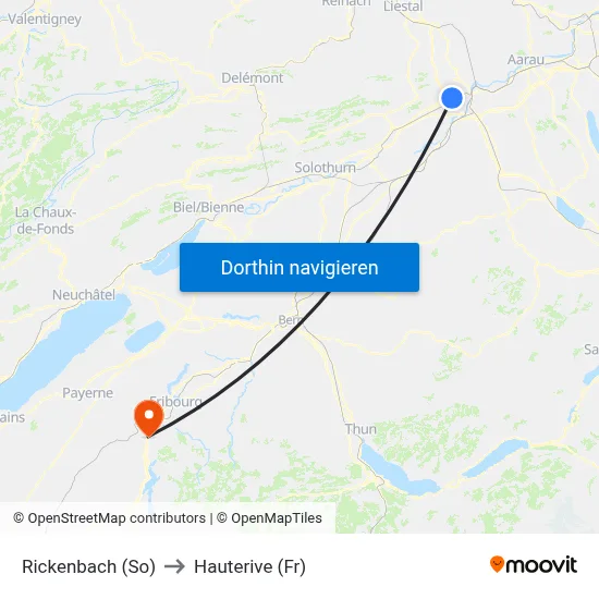 Rickenbach (So) to Hauterive (Fr) map
