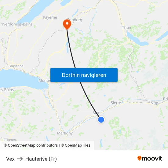 Vex to Hauterive (Fr) map