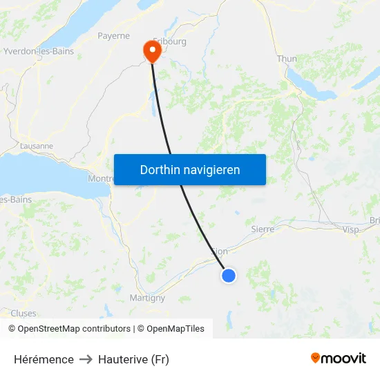 Hérémence to Hauterive (Fr) map