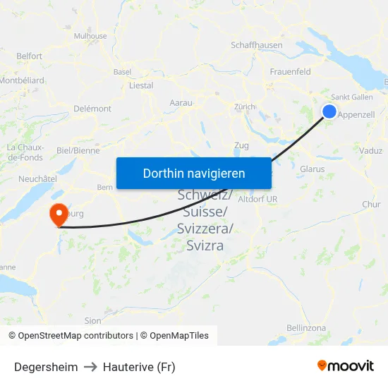 Degersheim to Hauterive (Fr) map