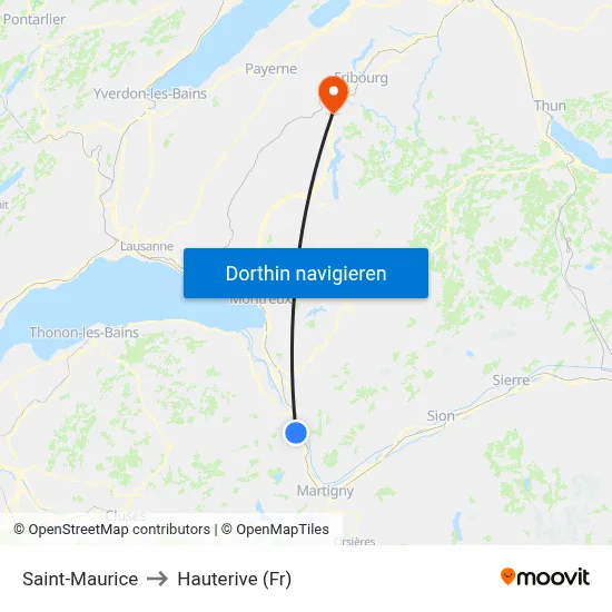Saint-Maurice to Hauterive (Fr) map