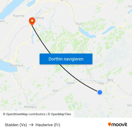 Stalden (Vs) to Hauterive (Fr) map
