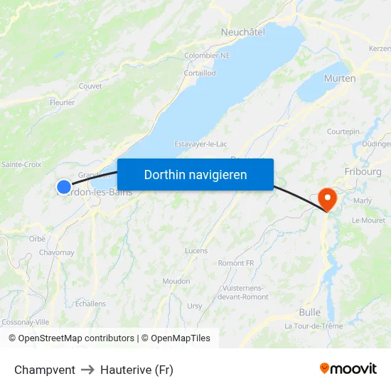 Champvent to Hauterive (Fr) map