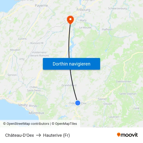 Château-D'Oex to Hauterive (Fr) map