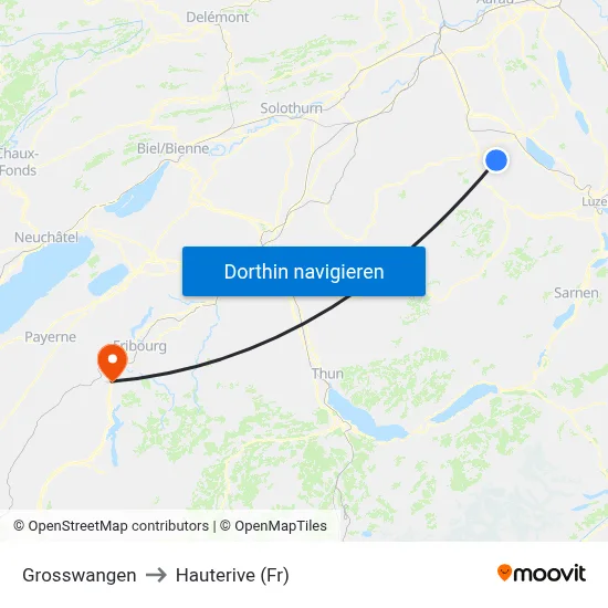 Grosswangen to Hauterive (Fr) map