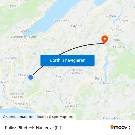 Poliez-Pittet to Hauterive (Fr) map