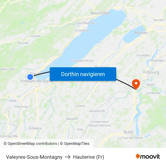 Valeyres-Sous-Montagny to Hauterive (Fr) map