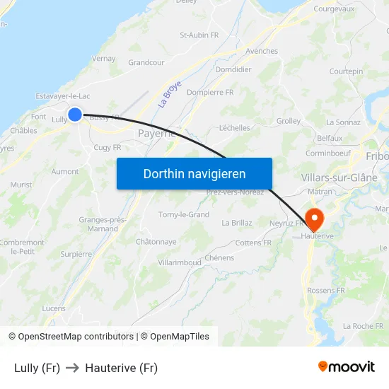 Lully (Fr) to Hauterive (Fr) map