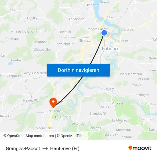 Granges-Paccot to Hauterive (Fr) map