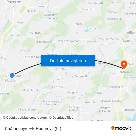 Châtonnaye to Hauterive (Fr) map
