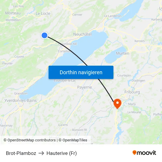 Brot-Plamboz to Hauterive (Fr) map
