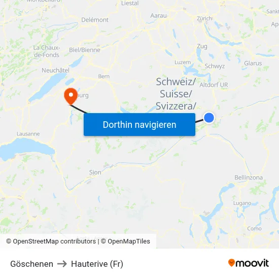 Göschenen to Hauterive (Fr) map