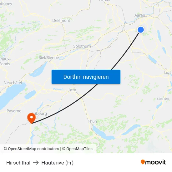 Hirschthal to Hauterive (Fr) map