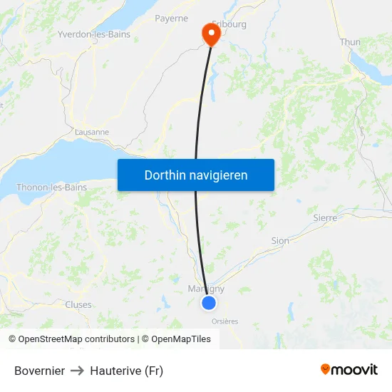 Bovernier to Hauterive (Fr) map