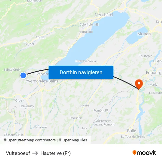 Vuiteboeuf to Hauterive (Fr) map
