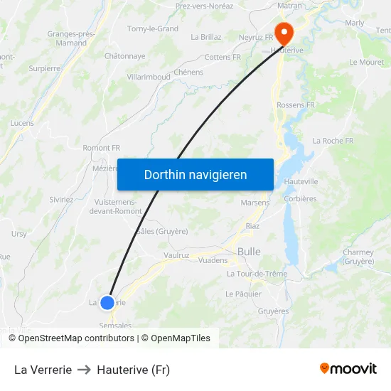 La Verrerie to Hauterive (Fr) map