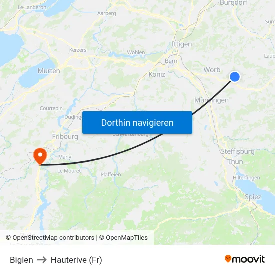 Biglen to Hauterive (Fr) map