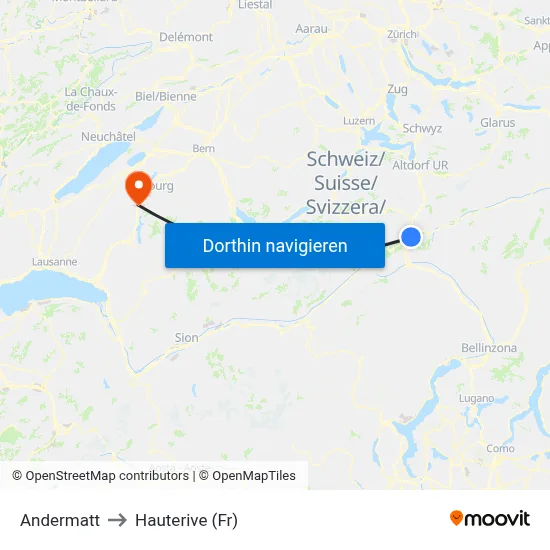 Andermatt to Hauterive (Fr) map