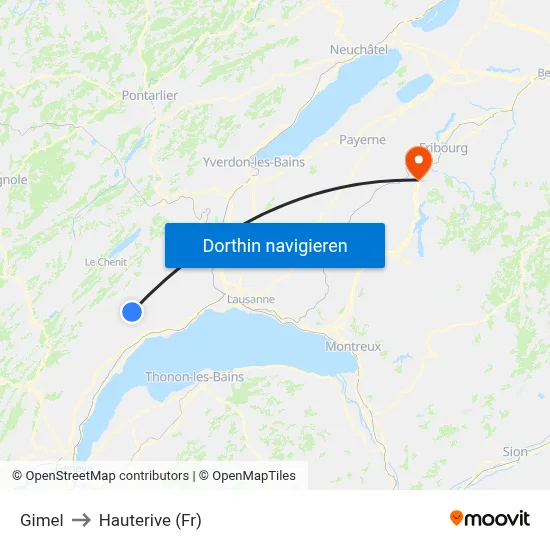 Gimel to Hauterive (Fr) map