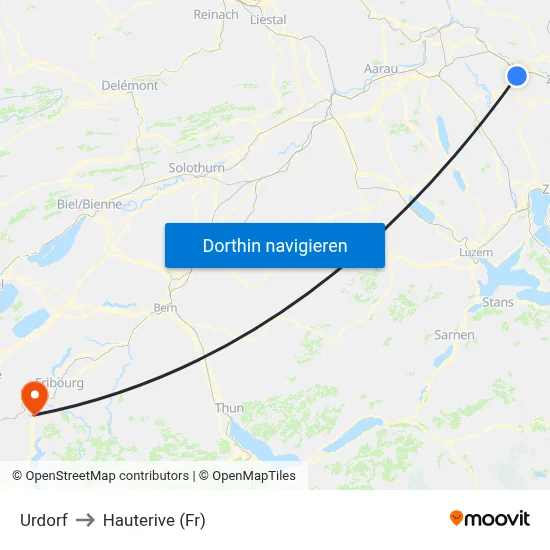 Urdorf to Hauterive (Fr) map