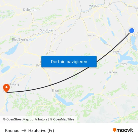 Knonau to Hauterive (Fr) map
