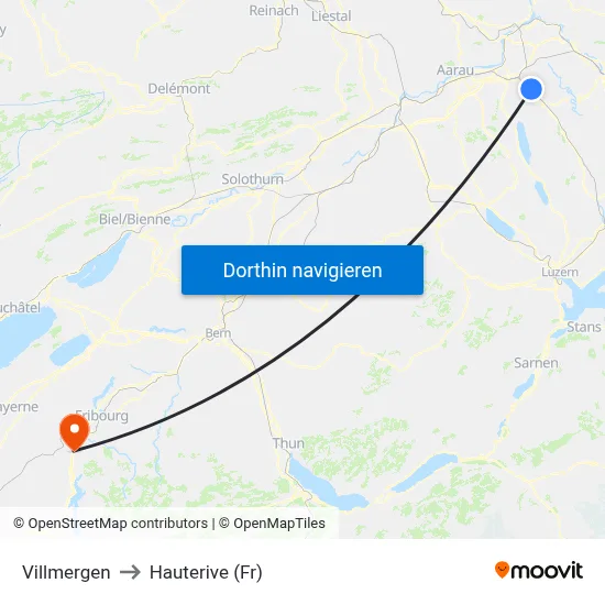 Villmergen to Hauterive (Fr) map