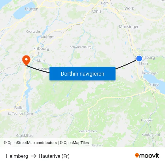 Heimberg to Hauterive (Fr) map