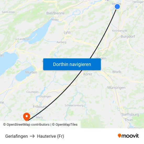 Gerlafingen to Hauterive (Fr) map