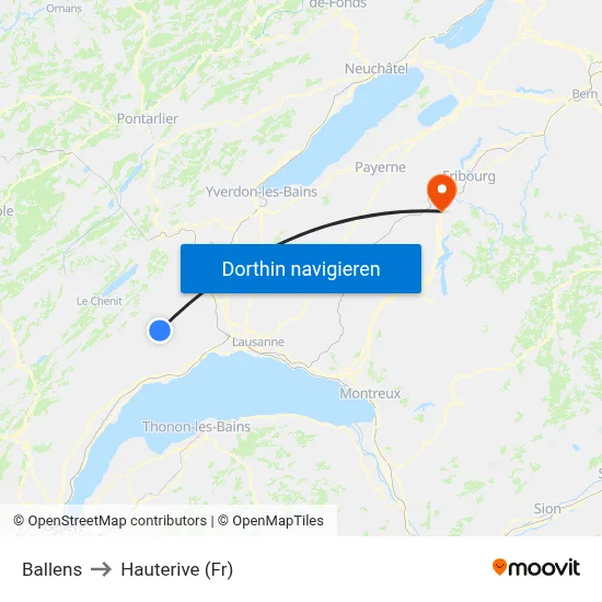 Ballens to Hauterive (Fr) map