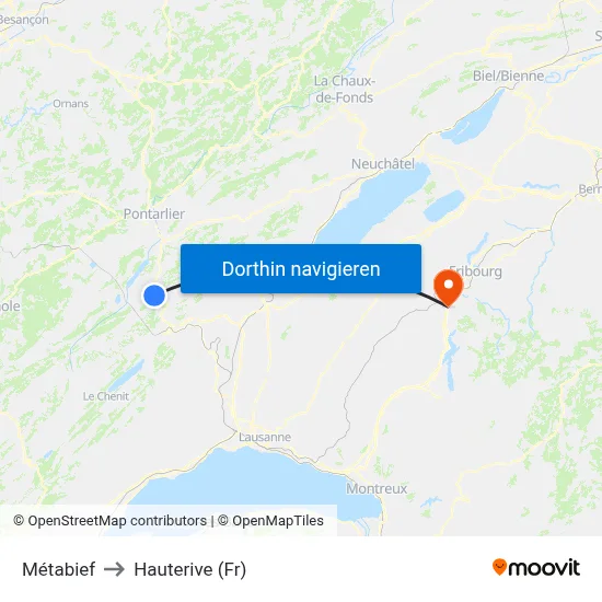 Métabief to Hauterive (Fr) map