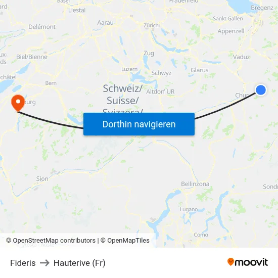 Fideris to Hauterive (Fr) map