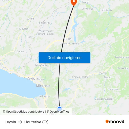 Leysin to Hauterive (Fr) map
