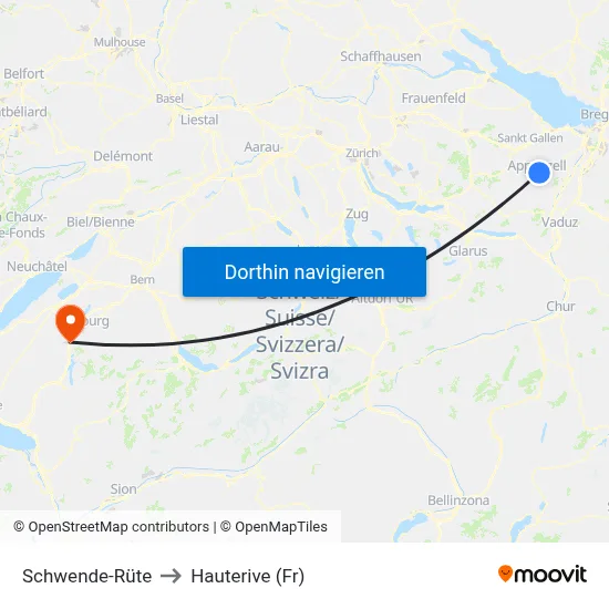 Schwende-Rüte to Hauterive (Fr) map
