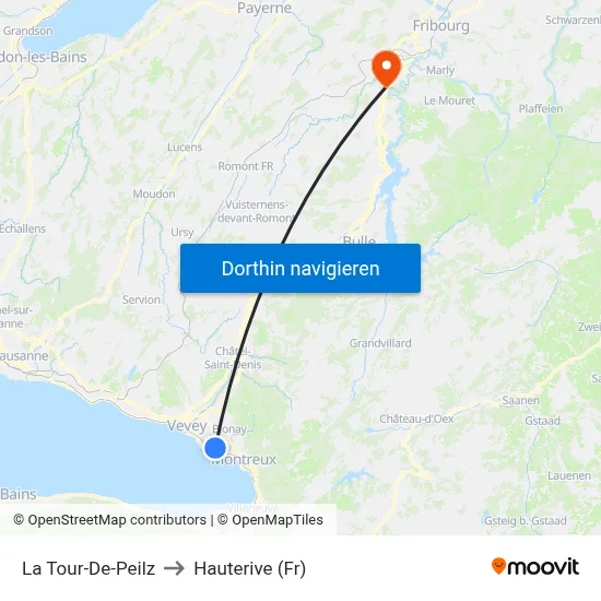 La Tour-De-Peilz to Hauterive (Fr) map