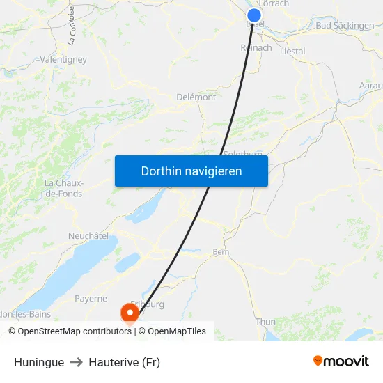 Huningue to Hauterive (Fr) map