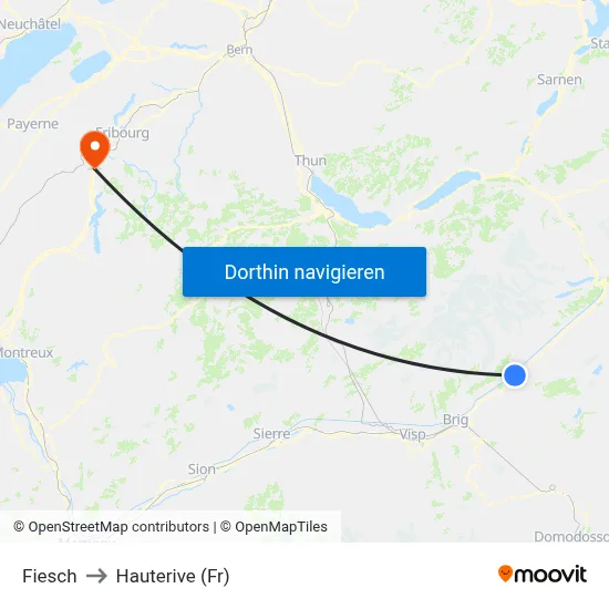 Fiesch to Hauterive (Fr) map