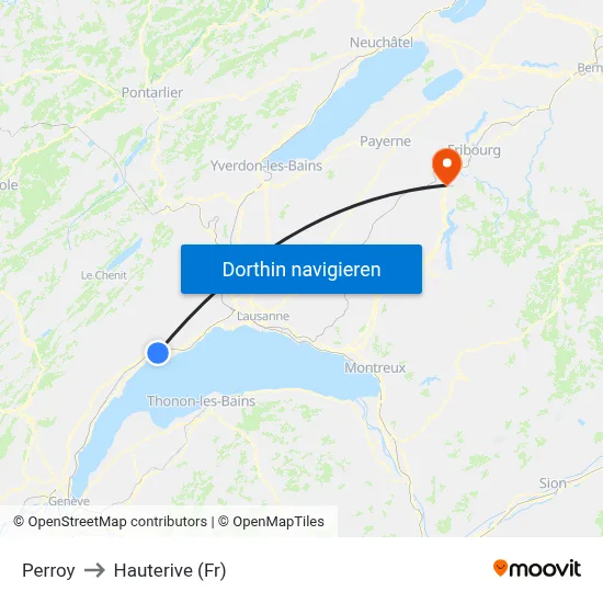 Perroy to Hauterive (Fr) map