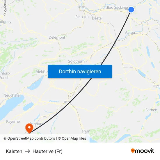 Kaisten to Hauterive (Fr) map