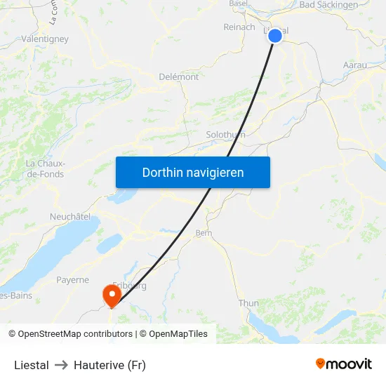 Liestal to Hauterive (Fr) map