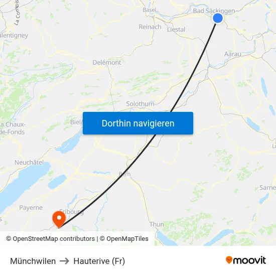 Münchwilen to Hauterive (Fr) map