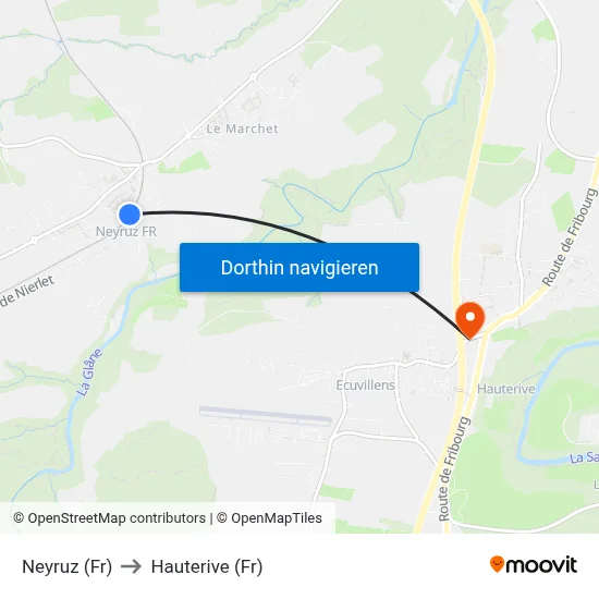 Neyruz (Fr) to Hauterive (Fr) map