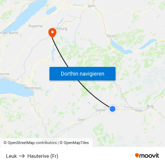 Leuk to Hauterive (Fr) map