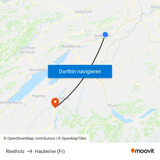 Riedholz to Hauterive (Fr) map