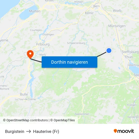 Burgistein to Hauterive (Fr) map