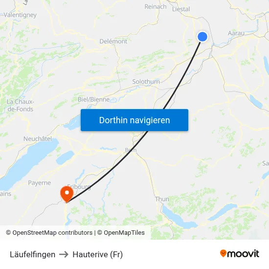 Läufelfingen to Hauterive (Fr) map