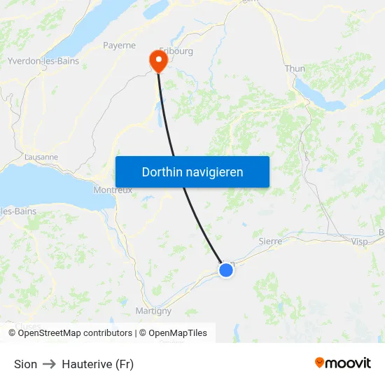 Sion to Hauterive (Fr) map