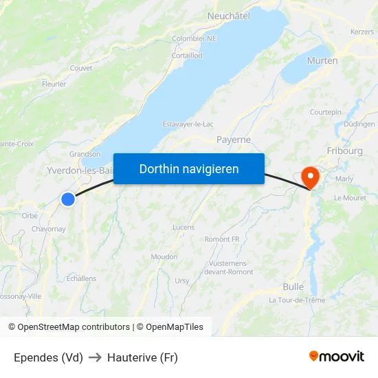 Ependes (Vd) to Hauterive (Fr) map