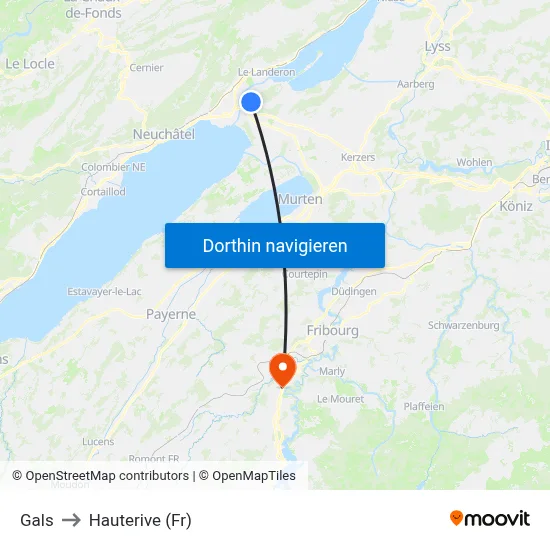 Gals to Hauterive (Fr) map