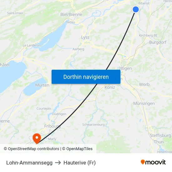 Lohn-Ammannsegg to Hauterive (Fr) map